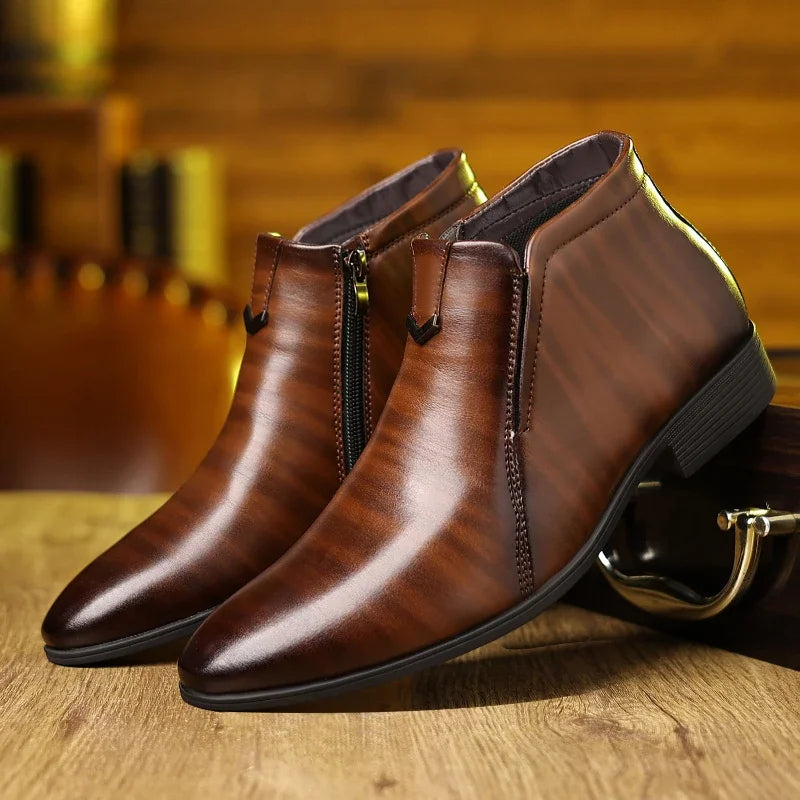 Anthony Classic Burnished Ankle Boots | Side-Zip Pointed Toe Shoes