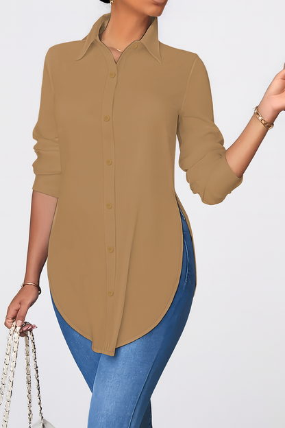 Isabella Longline Button-Up Blouse | Relaxed Fit Collared Blouse