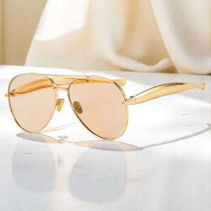 Grace Oversized Aviator Sunglasses | Solid Double Bridge Wide Temples Aviator Sunglasses