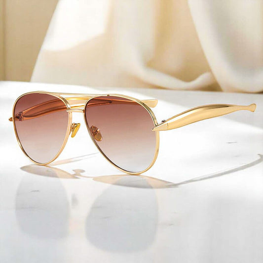Grace Oversized Aviator Sunglasses | Solid Double Bridge Wide Temples Aviator Sunglasses