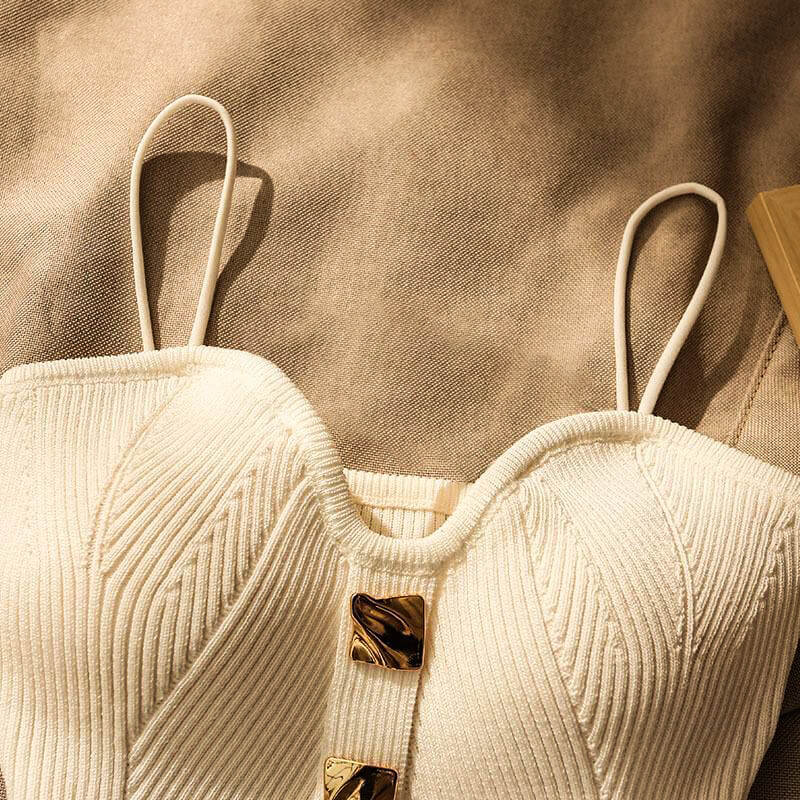 Isla Slim Fit Ribbed Cami Top | Button Front Spaghetti Straps Cami Top