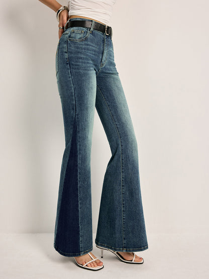 Florence Mid-Rise Flare Bell Jeans | Color Block Embroidered Jeans