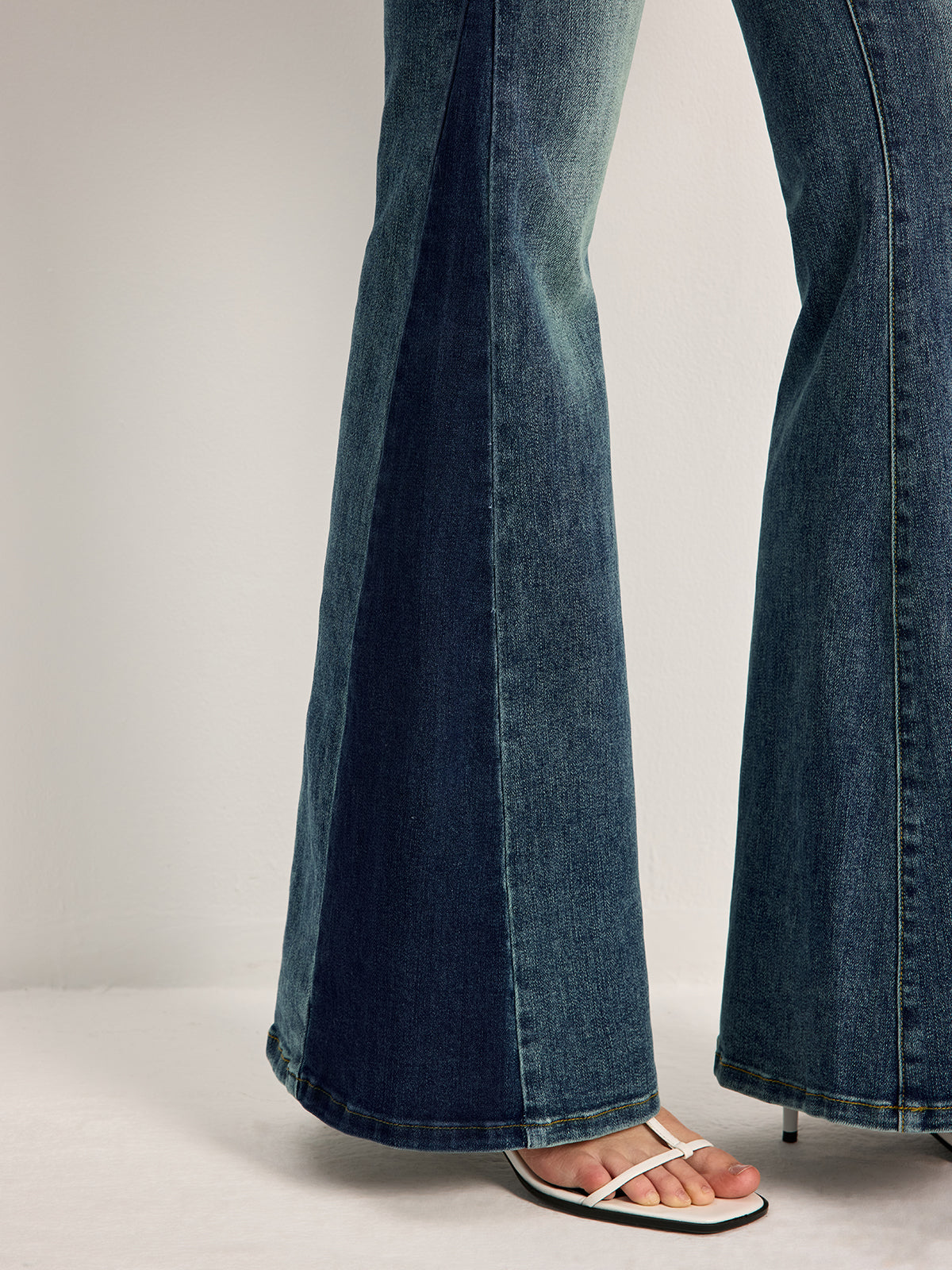 Florence Mid-Rise Flare Bell Jeans | Color Block Embroidered Jeans