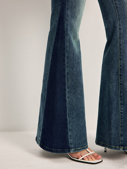 Florence Mid-Rise Flare Bell Jeans | Color Block Embroidered Jeans