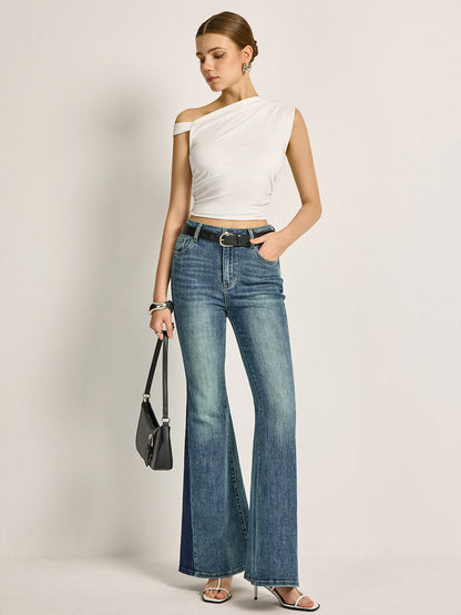 Florence Mid-Rise Flare Bell Jeans | Color Block Embroidered Jeans