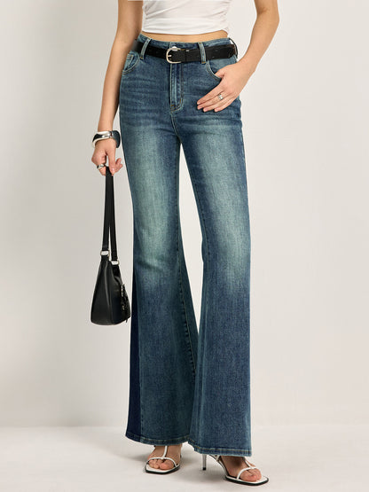 Florence Mid-Rise Flare Bell Jeans | Color Block Embroidered Jeans