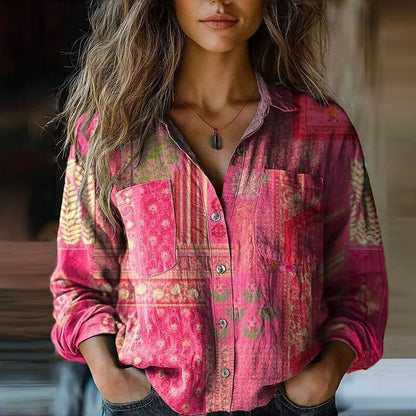 Amelia Relaxed Fit Button-Front Blouse | Bandana Print Collar Blouse