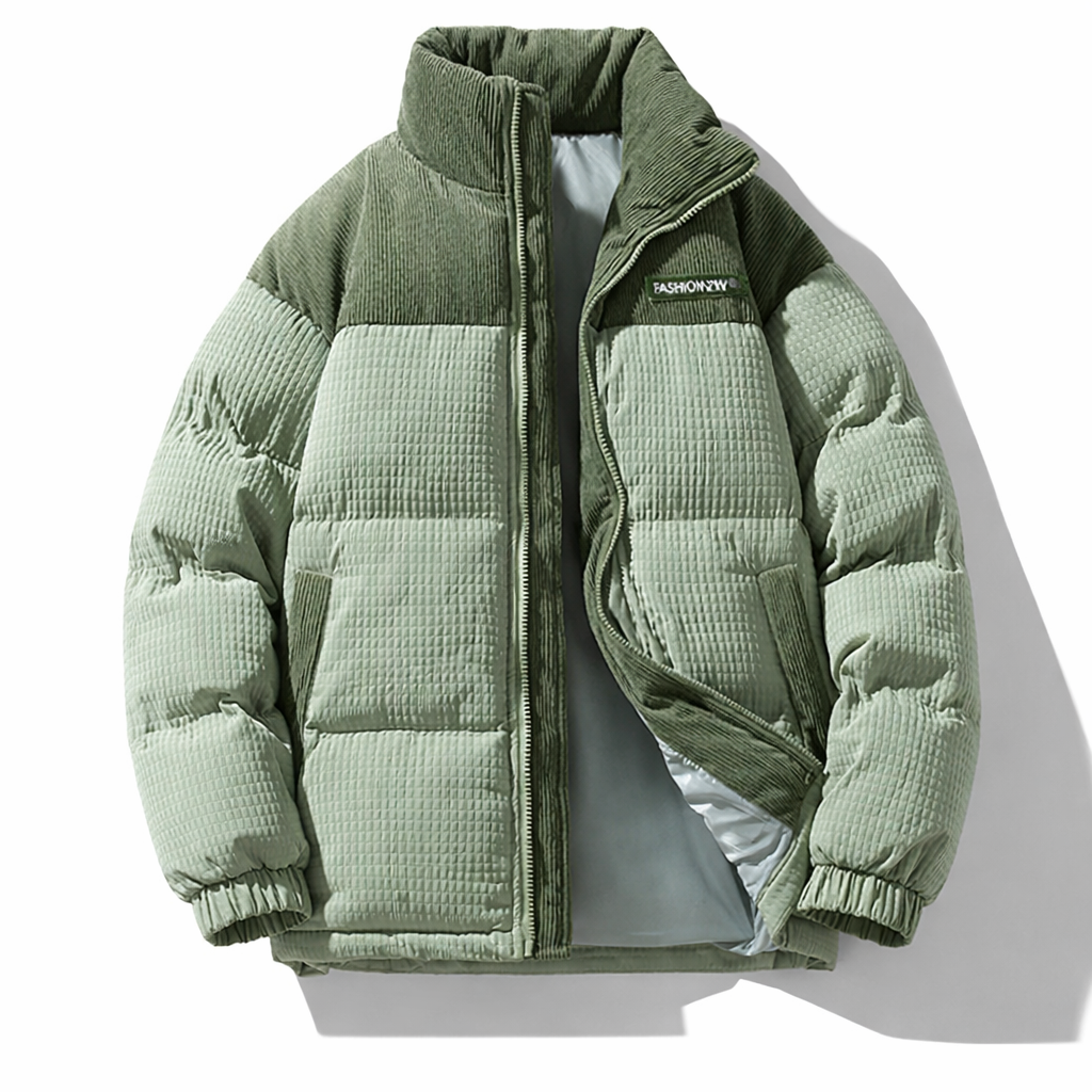 Oliver Oversized Puffer Jacket | Quilted Corduroy Panels Puffer Jacket