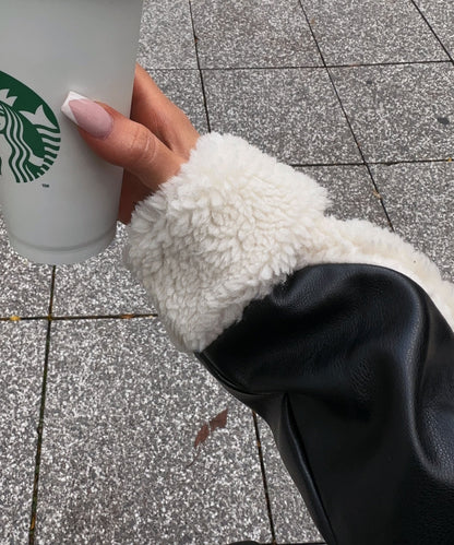 Isabella Biker Jacket | Shearling Trim Collared Jacket