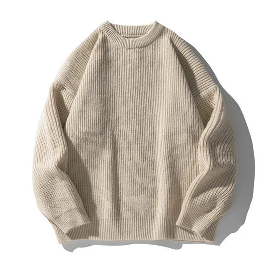 Theodore Minimalist Ribbed Crew Neck Sweater | Solid Knit Pullover