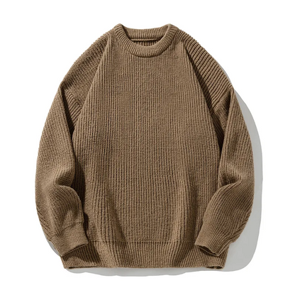 Theodore Minimalist Ribbed Crew Neck Sweater | Solid Knit Pullover