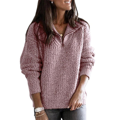 Sienna Ribbed Relaxed Fit Sweater | Quarter-Zip Long Sleeve Sweater