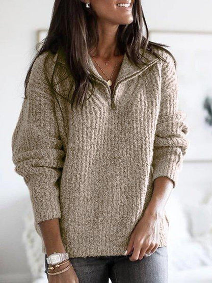 Sienna Ribbed Relaxed Fit Sweater | Quarter-Zip Long Sleeve Sweater