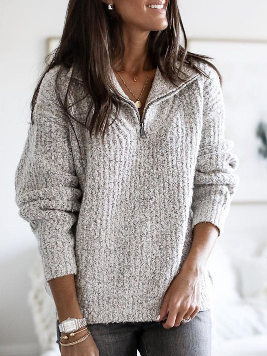 Sienna Ribbed Relaxed Fit Sweater | Quarter-Zip Long Sleeve Sweater