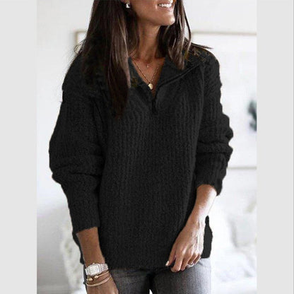 Sienna Ribbed Relaxed Fit Sweater | Quarter-Zip Long Sleeve Sweater