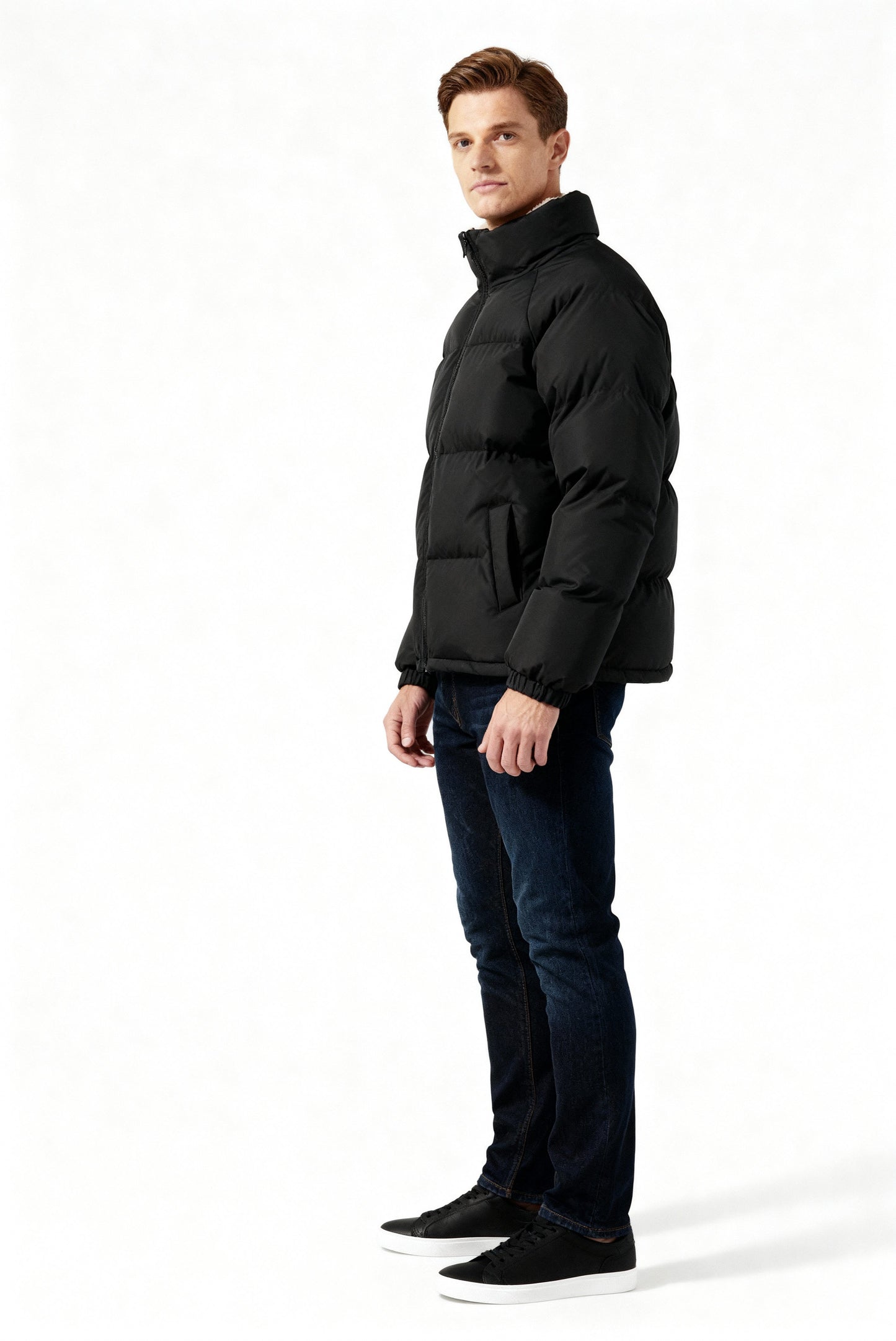 Arthur Quilted Relaxed Fit Puffer Jacket | Stand Collar Zip Front Puffer Jacket
