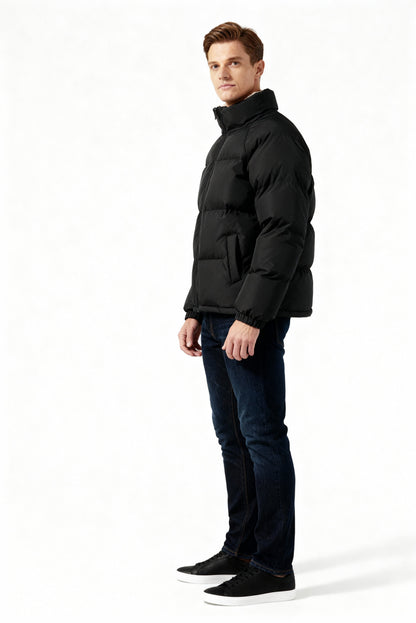 Arthur Quilted Relaxed Fit Puffer Jacket | Stand Collar Zip Front Puffer Jacket