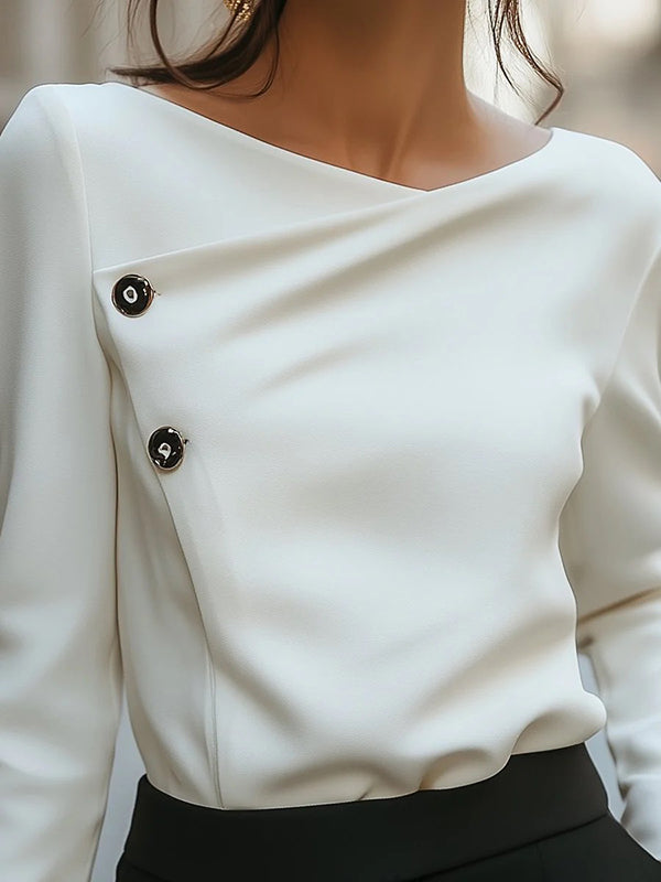 Amelia Loose Fit Blouse | Long Sleeve Asymmetric Design Blouse