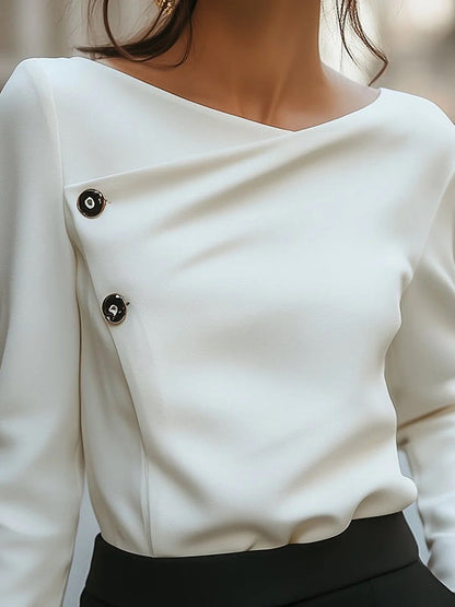 Amelia Loose Fit Blouse | Long Sleeve Asymmetric Design Blouse