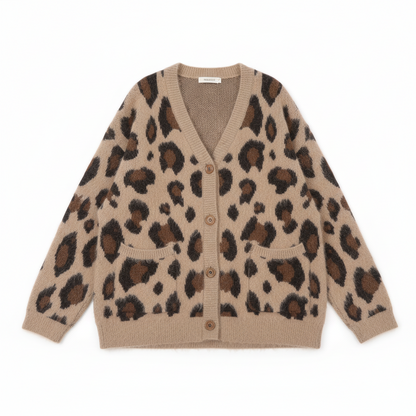 Marlena V-Neck Fuzzy Cardigan | Leopard Print Button-Front Knit