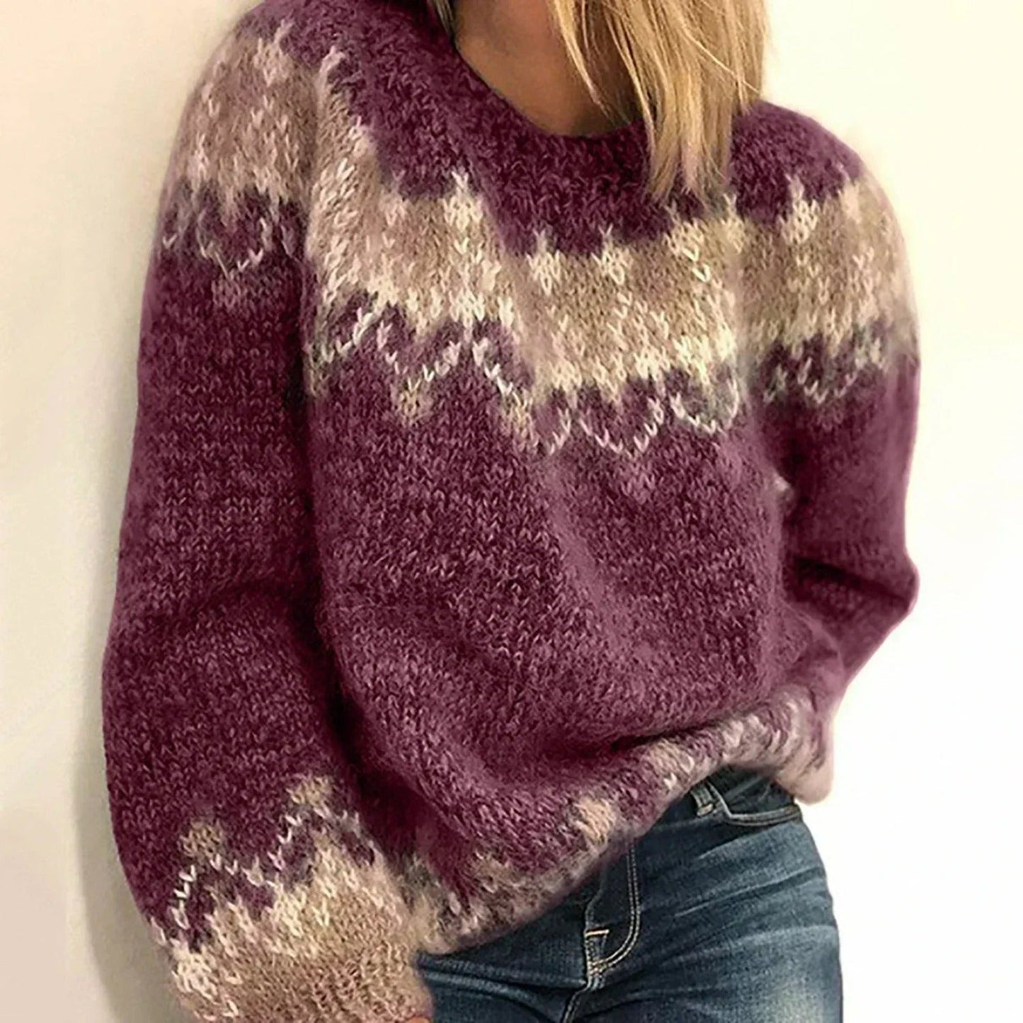Sienna Oversized Pullover Sweater | Fair Isle Crewneck Sweater