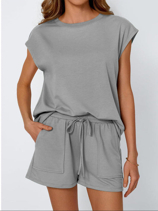 Sienna Relaxed Fit T-Shirt & Shorts Two-Piece Set | Dropped Shoulder Drawstring Waist Set