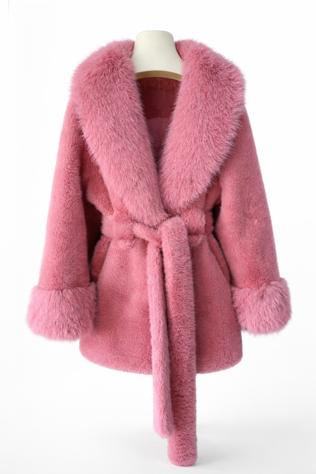 Isabella Faux Fur Trim Belted Coat – Plush Finish – Statement Collar