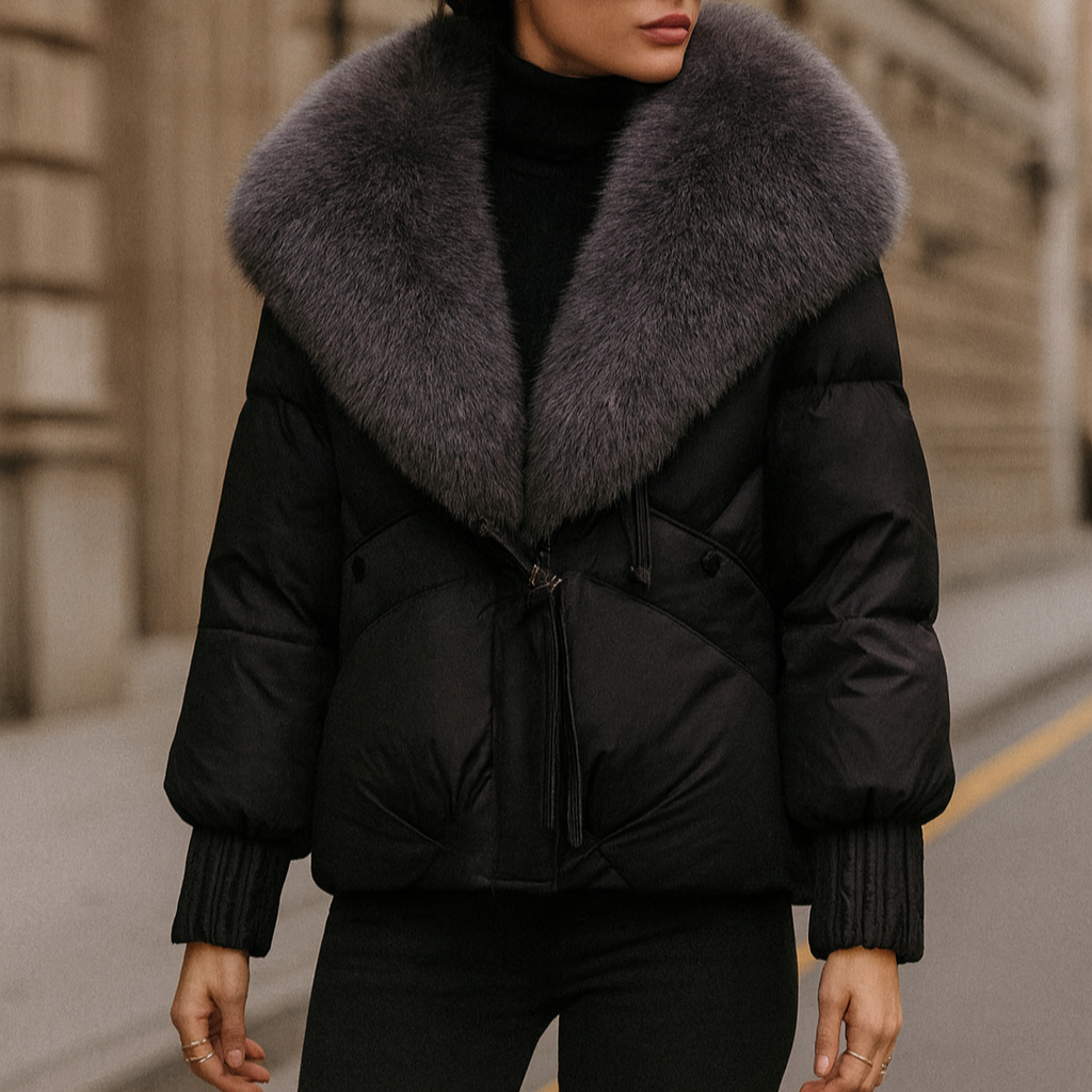 Harper Relaxed Fit Puffer Jacket | Fur Collar Toggle Closure Jacket
