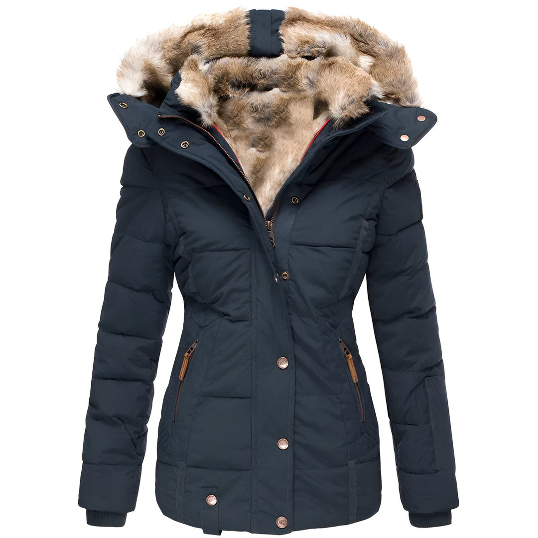 Isla Quilted Fitted Puffer Jacket | Fur Trim Hooded Puffer Jacket