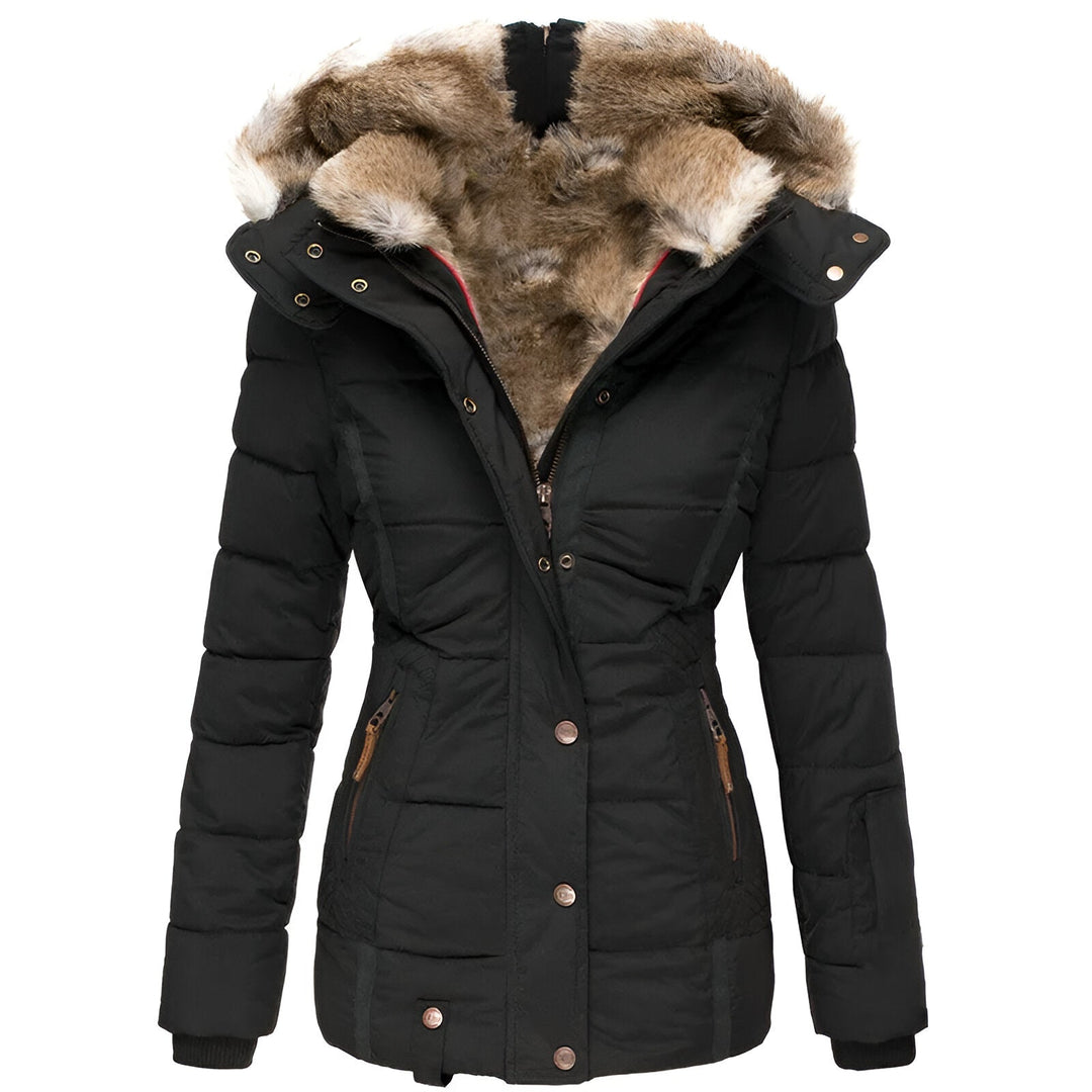 Isla Quilted Fitted Puffer Jacket | Fur Trim Hooded Puffer Jacket