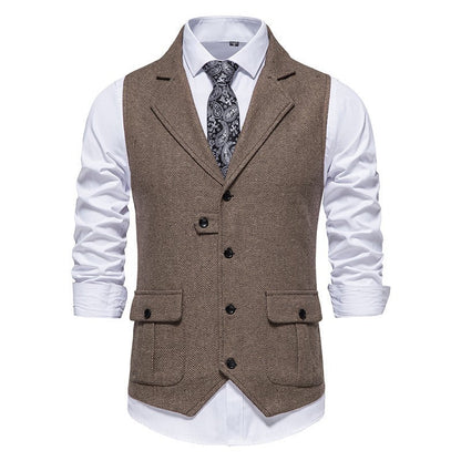 Arthur Tailored Vest | Herringbone Pattern Collared Vest