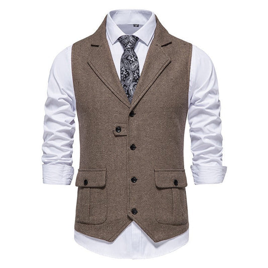 Arthur Tailored Vest | Herringbone Pattern Collared Vest