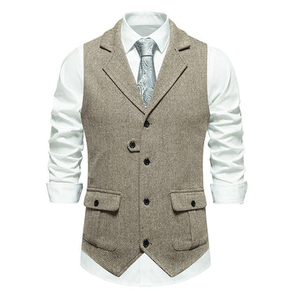 Arthur Tailored Vest | Herringbone Pattern Collared Vest