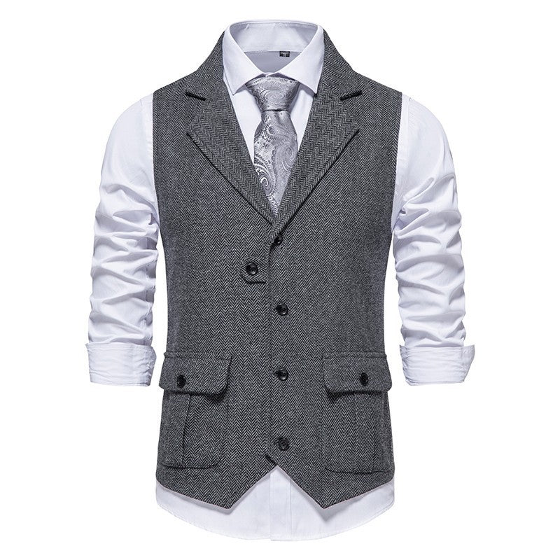 Arthur Tailored Vest | Herringbone Pattern Collared Vest