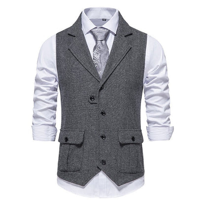 Arthur Tailored Vest | Herringbone Pattern Collared Vest