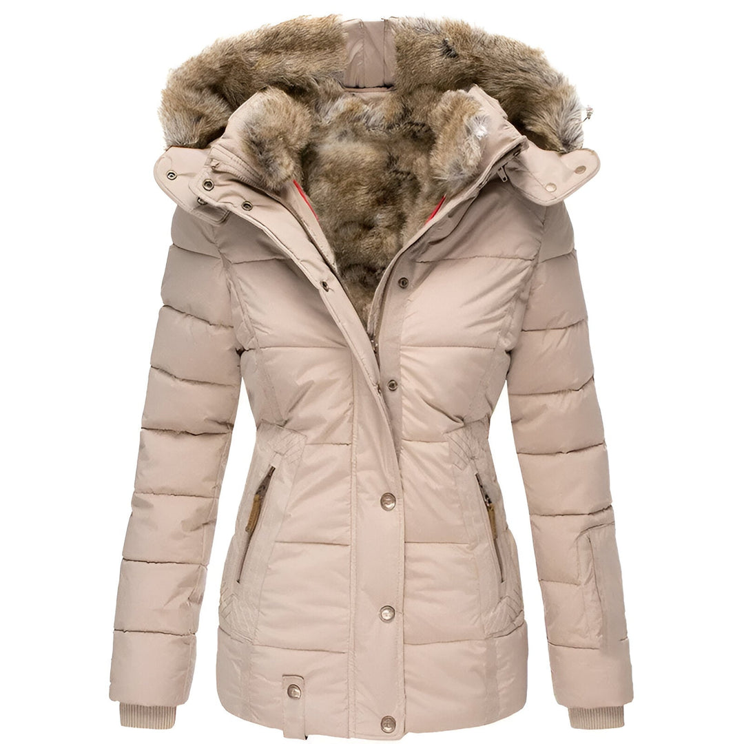 Isla Quilted Fitted Puffer Jacket | Fur Trim Hooded Puffer Jacket