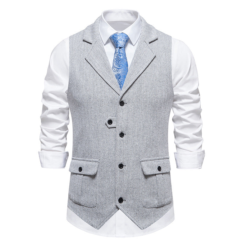 Arthur Tailored Vest | Herringbone Pattern Collared Vest