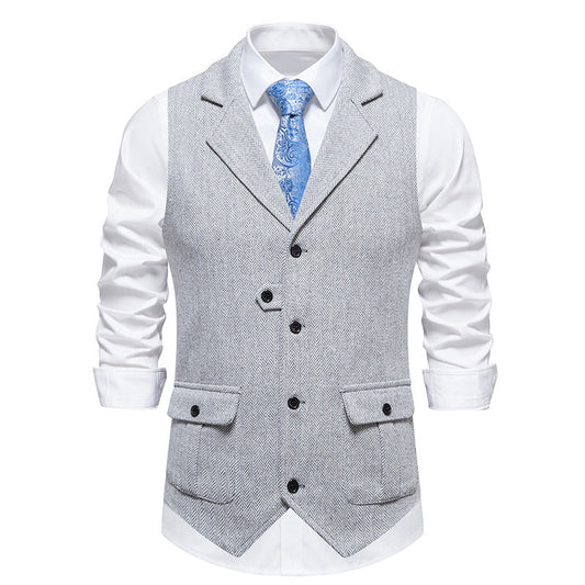 Arthur Tailored Vest | Herringbone Pattern Collared Vest