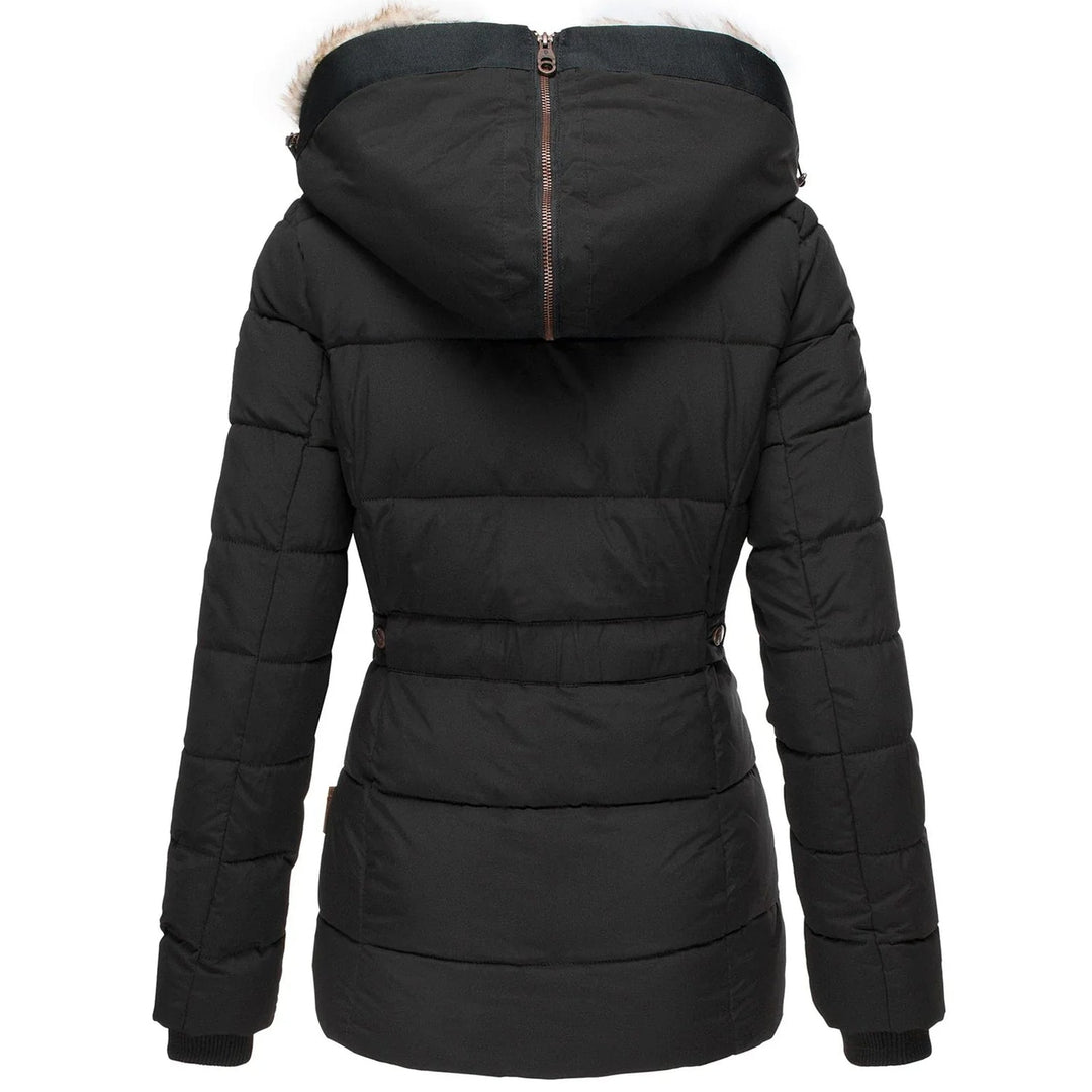 Isla Quilted Fitted Puffer Jacket | Fur Trim Hooded Puffer Jacket