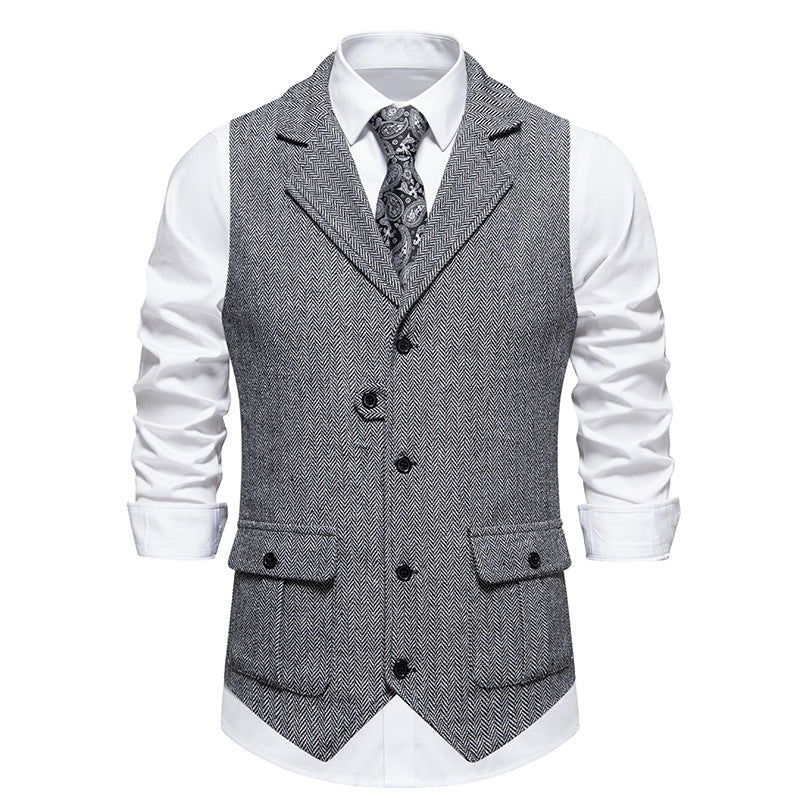 Arthur Tailored Vest | Herringbone Pattern Collared Vest