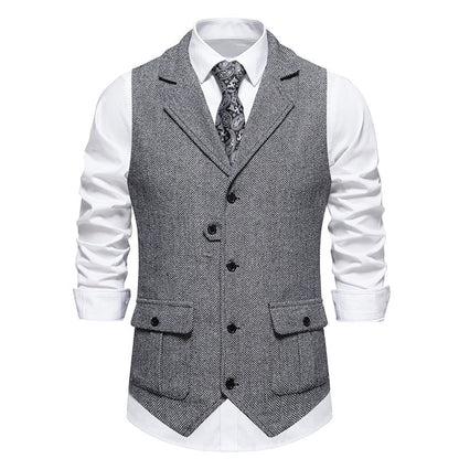 Arthur Tailored Vest | Herringbone Pattern Collared Vest