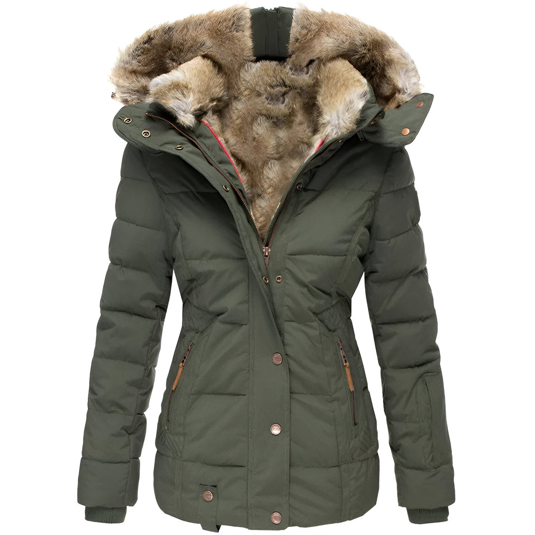 Isla Quilted Fitted Puffer Jacket | Fur Trim Hooded Puffer Jacket