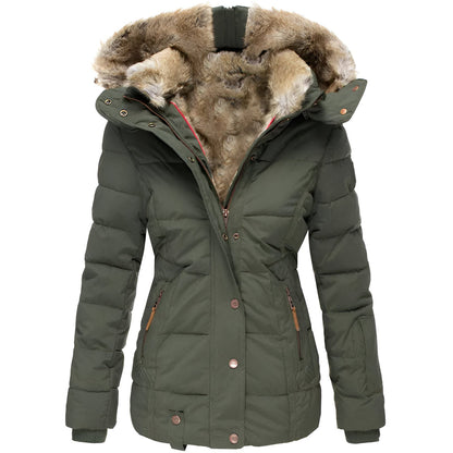 Isla Quilted Fitted Puffer Jacket | Fur Trim Hooded Puffer Jacket