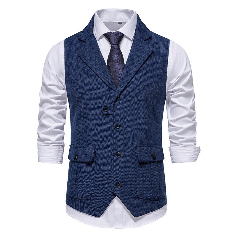 Arthur Tailored Vest | Herringbone Pattern Collared Vest