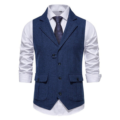 Arthur Tailored Vest | Herringbone Pattern Collared Vest