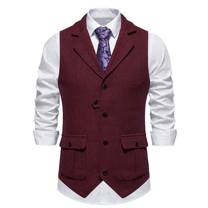 Arthur Tailored Vest | Herringbone Pattern Collared Vest