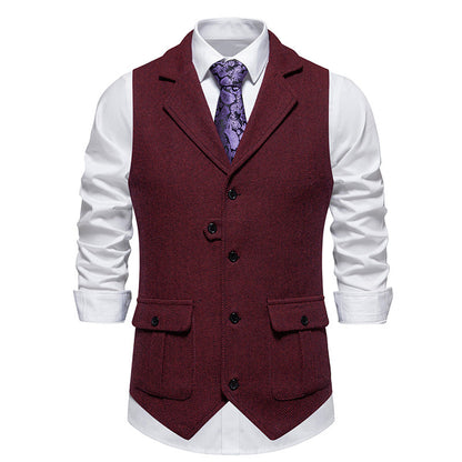 Arthur Tailored Vest | Herringbone Pattern Collared Vest