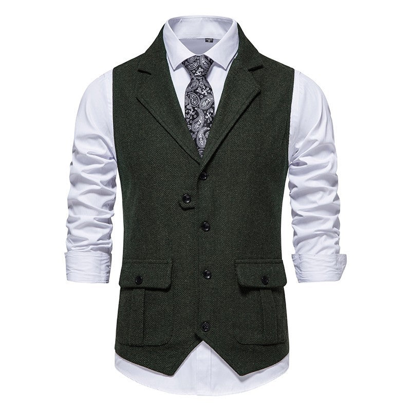 Arthur Tailored Vest | Herringbone Pattern Collared Vest