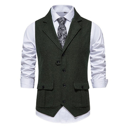 Arthur Tailored Vest | Herringbone Pattern Collared Vest