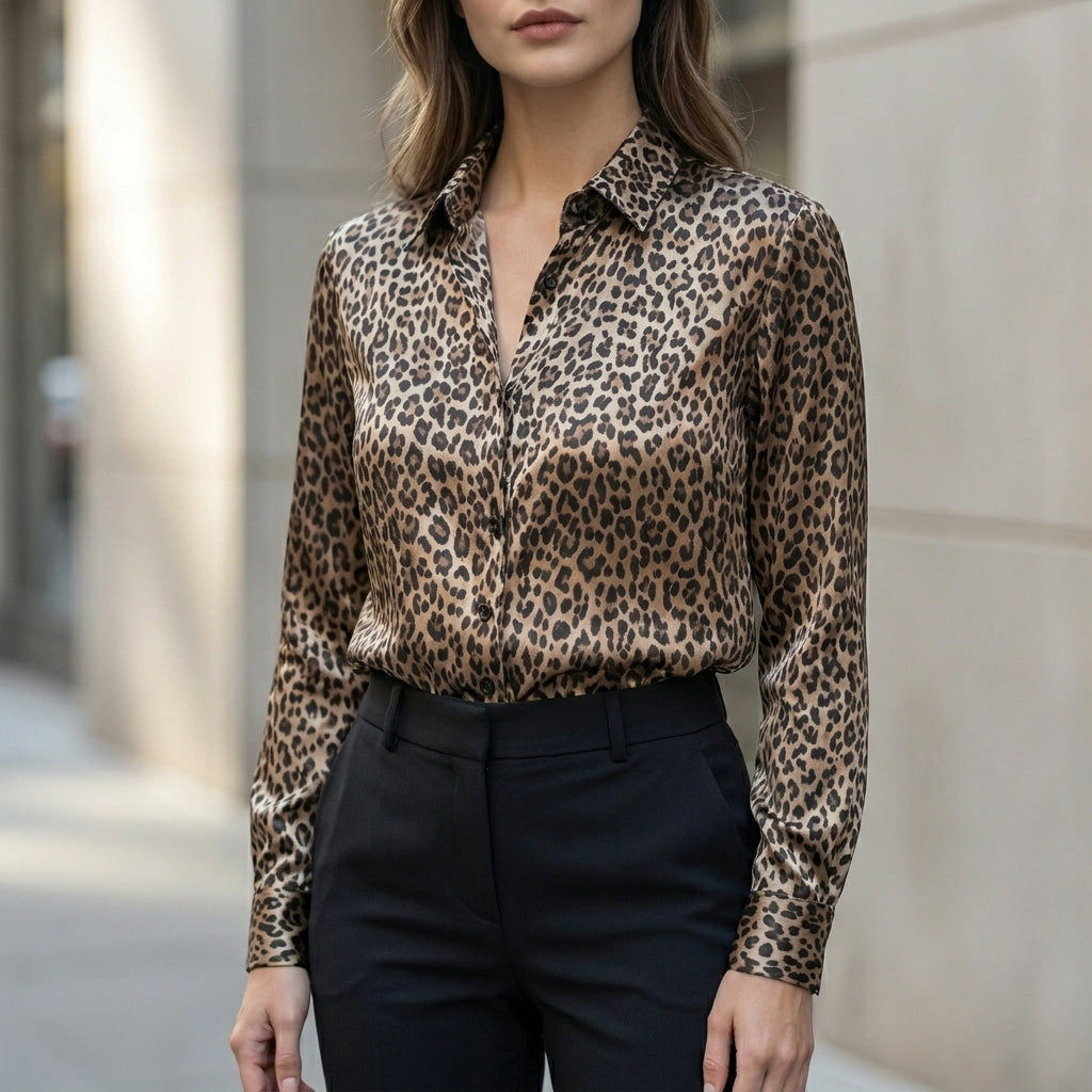 Isla Relaxed Fit Blouse | Leopard Print Button Front Blouse
